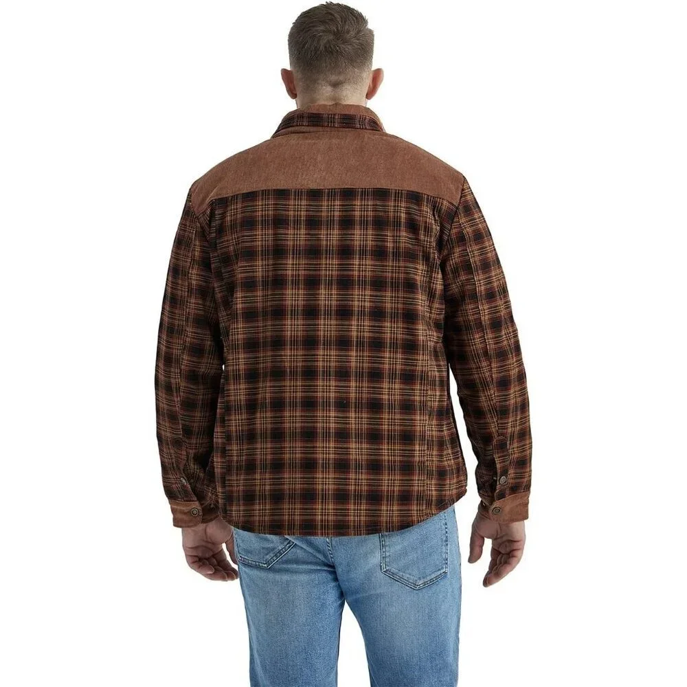 Men's Red Coffee Long Sleeve Sherpa Lined Flannel Shirt Jacket Fleeces